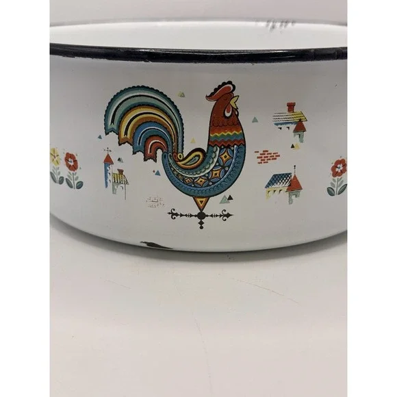 Vintage Berggren Swedish Folkart Enamelware Pot w/Lid "Denna Stuvning" Z10 - Picture 6 of 16